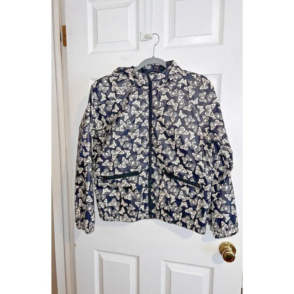 ART CLASS Black Hooded Butterflies Print Rain Jacket Sz 18 Girls Full Zip